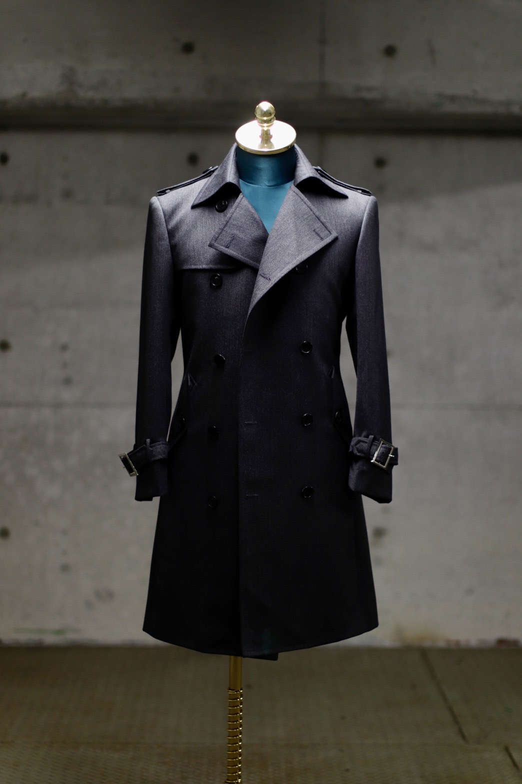 Shinya yamaguchi トレンチコート 3-PATTERN SWITCHING SUMI INK-DYED MADRAS PLAID SLIT YOKE